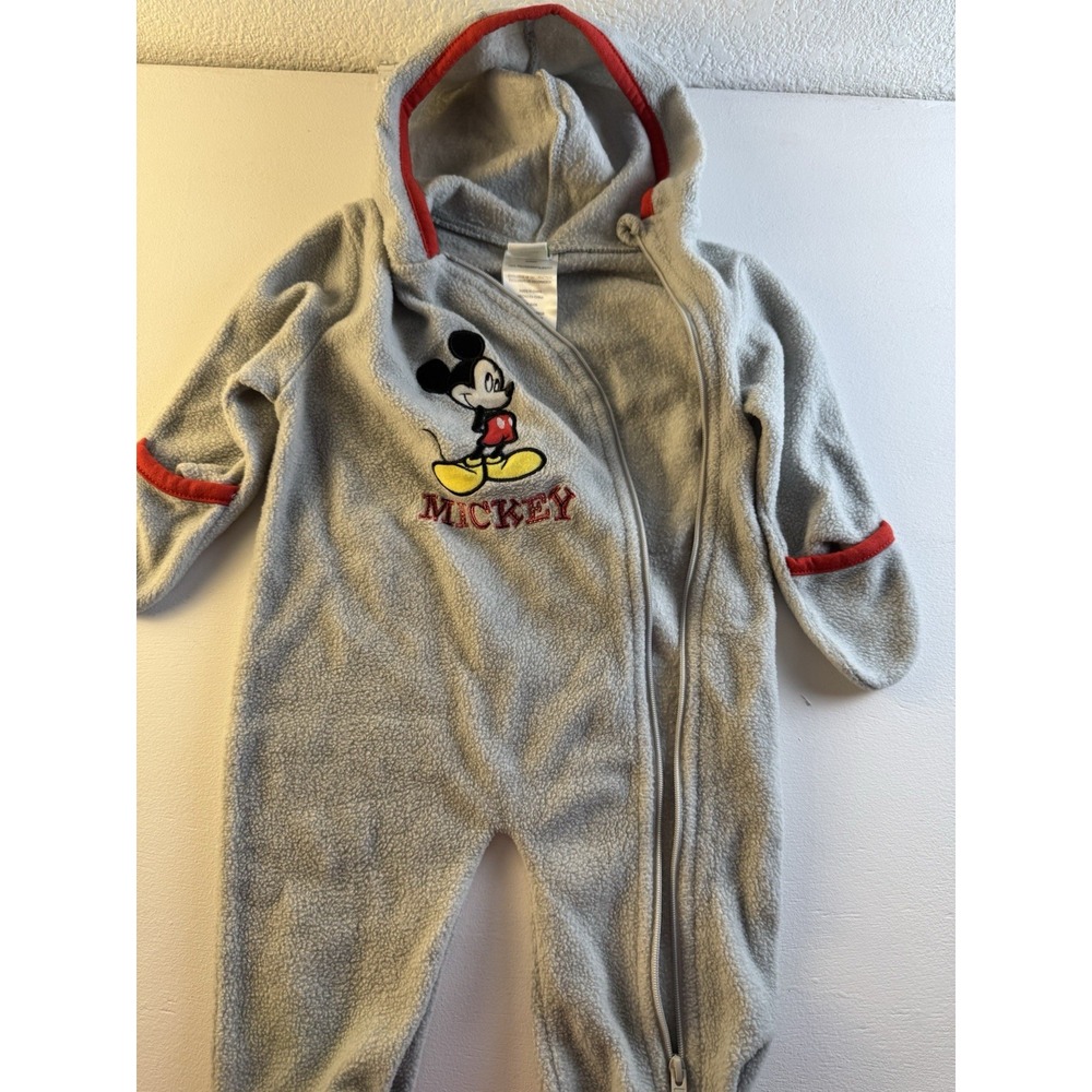 Disney Baby Mickey Mouse Hooded Fleece Coverall One-Piece Gray 3-6M RN16435